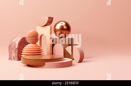 Abstrakte Formen, Texturen und bilden Hintergrund Podium Bodenlayout. 3D Darstellung rendern. Stockfoto