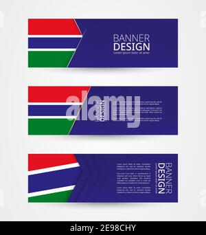 Set von drei horizontalen Banner mit Flagge von Gambia. Web-Banner Design-Vorlage in der Farbe der Gambia Flagge. Vektorgrafik. Stock Vektor