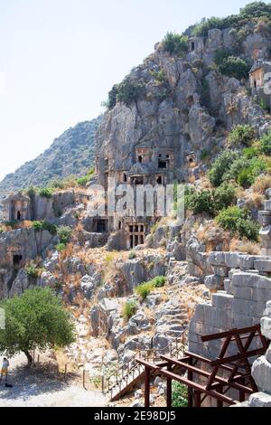 Lykische Felsgräber in Myra, Provinz Antalya, Türkei Stockfoto