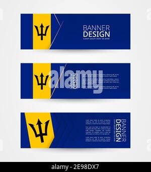 Set von drei horizontalen Fahnen mit Flagge von Barbados. Webbanner Design Vorlage in der Farbe der Barbados Flagge. Vektorgrafik. Stock Vektor