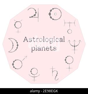 Astrologischer Planet domiziliert ornamentale Symbole Stock Vektor