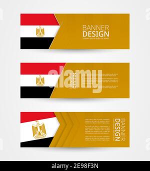 Set von drei horizontalen Banner mit Flagge von Ägypten. Webbanner Design Vorlage in der Farbe der Flagge Ägyptens. Vektorgrafik. Stock Vektor