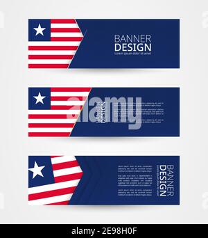 Set von drei horizontalen Banner mit Flagge von Liberia. Webbanner Design Vorlage in der Farbe der Liberia Flagge. Vektorgrafik. Stock Vektor
