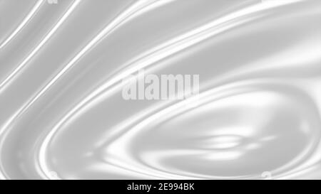 3D abstrakt winkender Hintergrund. Gewellte Reflexionsfläche, Wellen. Stoffstruktur, flüssiges weißes Muster. 3D Darstellung rendern. Stockfoto