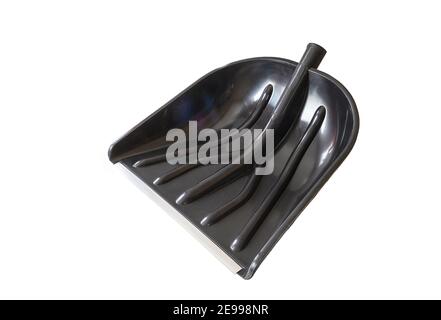 Blackenning Schaufel aus Kunst isoliert auf weißem Hintergrund. Neues Instrument zum Reinigen des Schnees auf der Straße Stockfoto