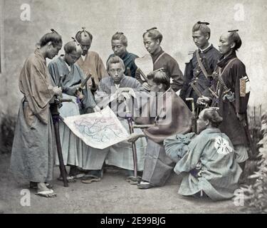 Ende des 19th. Jahrhunderts Fotografie - Gruppe von Samurai des Satsuma-Clans, Japan Stockfoto