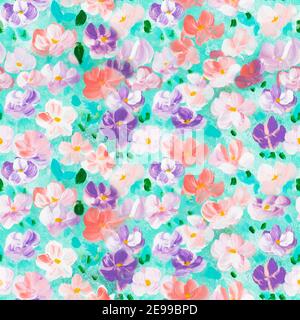 Abstrakte bunte Blumen nahtlose Muster, handbemalter Hintergrund. Kreative abstrakte Textur, Hintergrund, Tapete. Stockfoto
