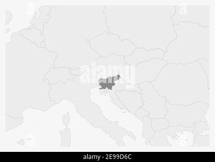 Karte von Europa mit hervorgehobener Slowenien-Karte, graue Karte von Slowenien mit Nachbarländern Stock Vektor