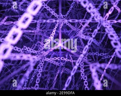 Fotografie von einem Kaleidoskop Kunst Hintergrund, die einen Computer-Sicherheit Firewall mit Laserstrahlen geformt wie cadenas Ketten glänzend gemacht Und Ref Stockfoto