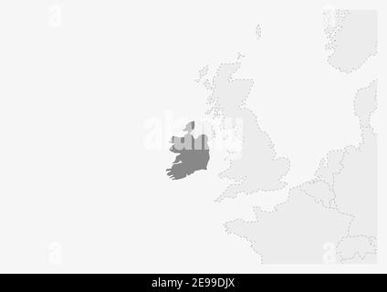 Karte von Europa mit hervorgehobener Irland-Karte, graue Karte von Irland mit Nachbarländern Stock Vektor