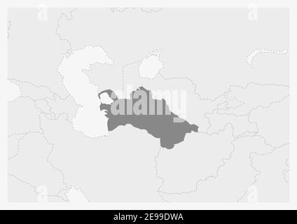Karte von Asien mit hervorgehobener Turkmenistan Karte, graue Karte von Turkmenistan mit Nachbarländern Stock Vektor