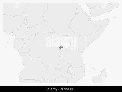 Karte von Afrika mit hervorgehobener Ruanda-Karte, graue Karte von Ruanda mit Nachbarländern Stock Vektor