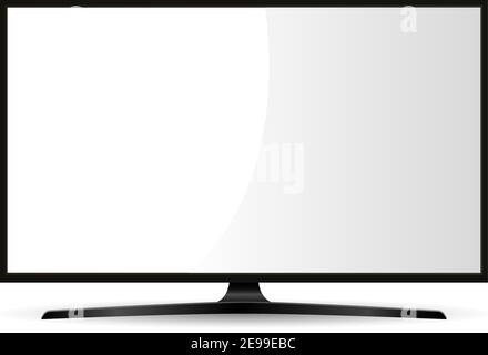 Schwarzer Fernseher mit weißem Bildschirm. Wide Monitor isoliert auf Hintergrund. 4K High Definition-LCD. Led Electronic Display Design Mockup. Kristallklar C Stock Vektor