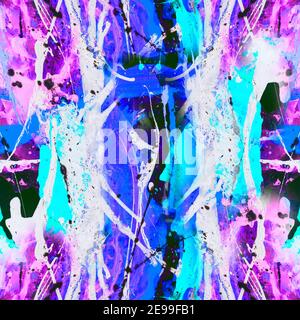 Neon abstrakte Hand gemalt nahtlose Muster, lebendige Farben, Pinsel Textur, helle Tapete, Raster Hintergrund Stockfoto