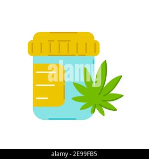 Pillen Flasche mit Marihuana Unkraut. Vektor trendty flache Linie Illustration Symbol. Isoliert auf weißem Hintergrund. Medizinisches Marihuana-Konzept Stock Vektor