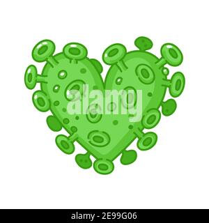 Corona Virus Herz. Vektor flache Linie Cartoon kawaii Figur Illustration Symbol. Isoliert auf weißem Hintergrund Stock Vektor