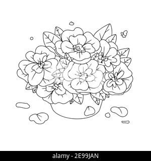 Blumen in einer Vase. Bouquet isoliert auf weißem Hintergrund. Vektorgrafik im Skizzenstil. Stock Vektor