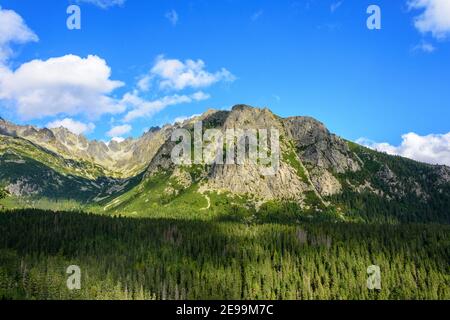 Ein Wanderweg zum Poprader See (Popradske pleso) durch die hohe tatra (Vysoke Tatry) der Slowakei. Stockfoto