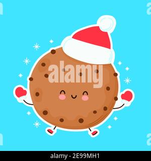 Niedliche glücklich lustige weihnachts-Cookie. Vektor Cartoon Charakter Hand gezeichnet Stil Illustration. Weihnachten, Neujahrskonzept Stock Vektor