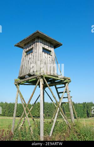 Der Sitz des Jägers am Waldrand Stockfoto