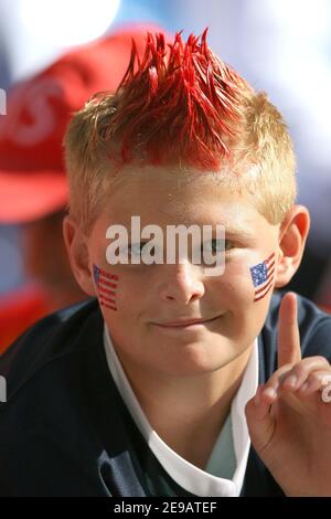 USA-Fan bei der WM 2006, Gruppe E, Tschechien gegen USA am 12. Juni 2006 in Gelsenkirchen, Deutschland. Die Tschechische Republik gewann 3-0. Foto von Gouhier-Hahn-Orban/Cameleon/ABACAPRESS.COM Stockfoto