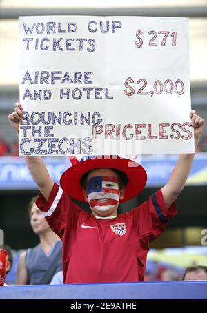 USA-Fan bei der WM 2006, Gruppe E, Tschechien gegen USA am 12. Juni 2006 in Gelsenkirchen, Deutschland. Die Tschechische Republik gewann 3-0. Foto von Gouhier-Hahn-Orban/Cameleon/ABACAPRESS.COM Stockfoto