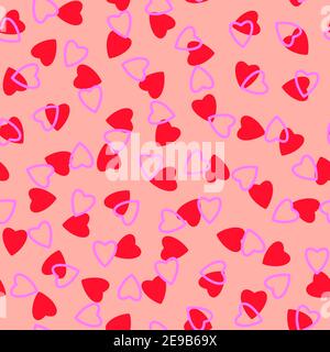 Einfache Herzen nahtlose Muster, endlose chaotische Textur aus winzigen Herzen Silhouettes.Valentines, Muttertag background.Great für Ostern, Hochzeit, Schrott Stockfoto
