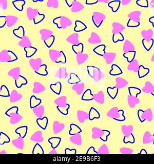 Einfache Herzen nahtlose Muster, endlose chaotische Textur aus winzigen Herzen Silhouetten.Valentines, Muttertag Hintergrund.Flieder, blau, Elfenbein.Great für EAS Stockfoto