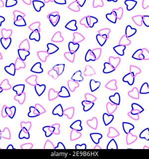 Einfache Herzen nahtlose Muster, endlose chaotische Textur aus winzigen Herzen Silhouetten.Valentines, Muttertag Hintergrund.Blau, Flieder, Weiß.Great für EAS Stockfoto