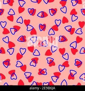 Einfache Herzen nahtlose Muster, endlose chaotische Textur aus winzigen Herzen Silhouettes.Valentines, Muttertag background.Great für Ostern, Hochzeit, Schrott Stockfoto