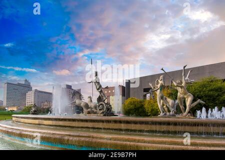 Monterrey, Mexiko-11 Februar 2020: Monterrey, Landmark Macroplaza, La Gran Plaza, Platz im historischen Stadtzentrum, der siebtgrößte platz der Welt Stockfoto