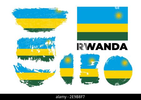 Pinsel gemalte Grunge Flagge von Ruanda Land. Stock Vektor