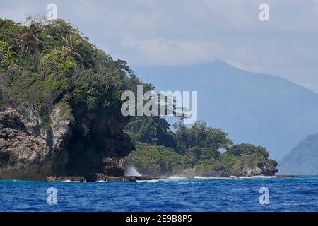 Bewachsene und zerklüftete Küste, Vanua Lava, Banks Islands, Nord Vanuatu, West Pacific Ocean 8th Jan 2017 Stockfoto