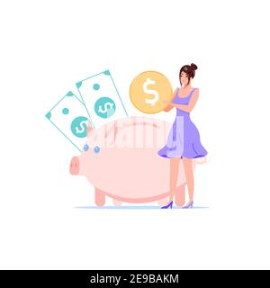 Wohnung Cartoon Charakter Haus Budget Finanzmanagement, Geld sparen Vektor Illustration Konzept Stock Vektor