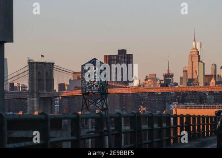 New York City USA Blick auf Manhattan von Brooklyn aus. Stockfoto
