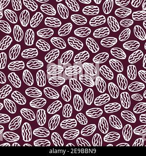 Lila monochrom einfache getrocknete Früchte Daten umreißt Polko Punkt Textur wiederholen Hintergrund. Leckere gesunde Dessert vegane Speisen und Snacks Muster. Stock Vektor