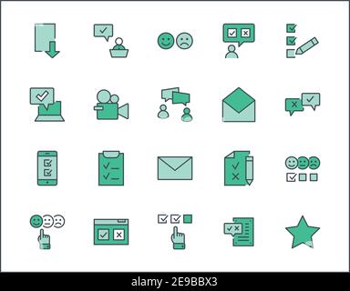 Satz der Symbole Für Die Vektor-Linie im Zusammenhang mit der Umfrage. Enthält Symbole wie Smile, Sad, Review, Click, Check, Customer Opinion, Web Survey und mehr. Editierbar Stock Vektor