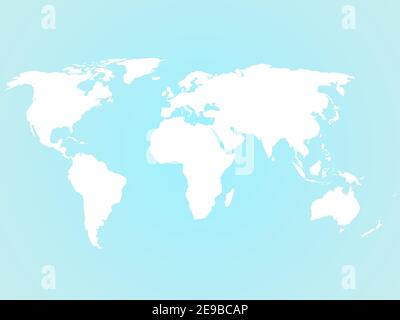 Vereinfachte weiße Weltkarte Silhouette auf türkisblauem Hintergrund. Vektorgrafik. Stock Vektor
