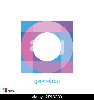 Abstrakte Quadrat- und Kreis-Logo-Vorlage in blauen und violetten Farbtönen. Quadrat mit rundem Loch. Vektorlogo. CMYK-Farben Stock Vektor