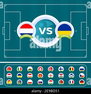 Fußball-europameisterschaft 2021 Spiel gegen Teams Intro Sport Hintergrund, Meisterschaft Wettbewerb Finale Poster, flache Stil Vektor-Illustration. Stock Vektor