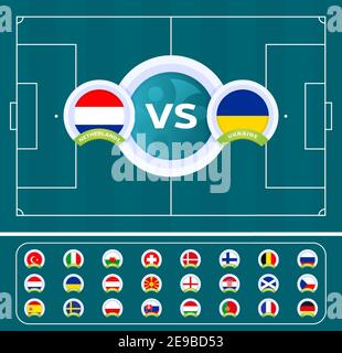 Fußball-europameisterschaft 2021 Spiel gegen Teams Intro Sport Hintergrund, Meisterschaft Wettbewerb Finale Poster, flache Stil Vektor-Illustration. Stock Vektor