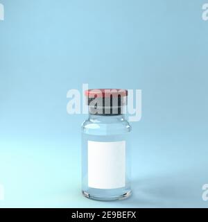 Impfstoffflasche mit leerem weißen Etikett für Mockup, abbildung 3D Stockfoto