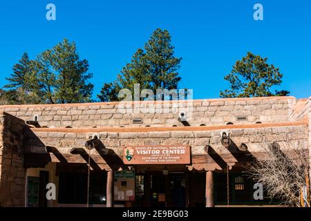 Das Besucherzentrum im Bandelier National Monument, New Mexico, USA Stockfoto