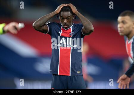 Moise Kean von PSG in Aktion während des Ligue 1-Spiels zwischen Paris Saint Germain und Girondin de Nimes im Parc des Princes am 03. Februar 2021 in Paris, Frankreich. Foto von David Niviere/ABACAPRESS.COM Stockfoto