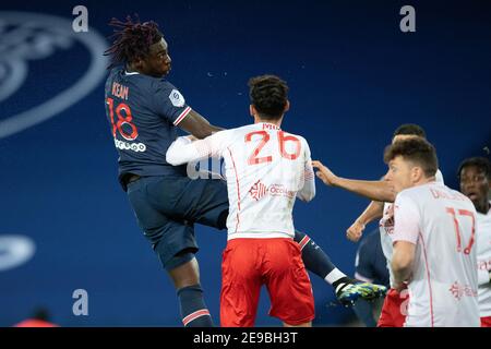 Moise Kean von PSG in Aktion während des Ligue 1-Spiels zwischen Paris Saint Germain und Girondin de Nimes im Parc des Princes am 03. Februar 2021 in Paris, Frankreich. Foto von David Niviere/ABACAPRESS.COM Stockfoto