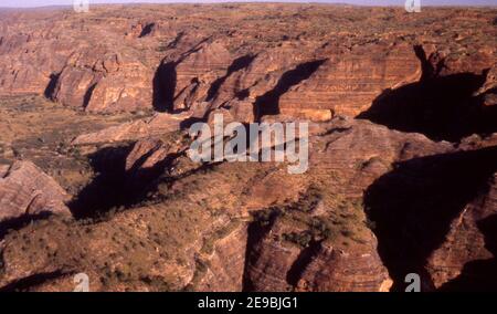 Luftaufnahme über den Purnululu National Park, einem Weltkulturerbe-Park in der Region East Kimberley in Western Australia. Stockfoto