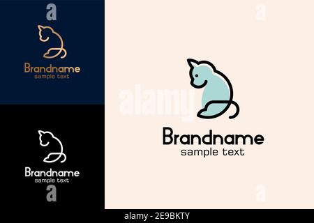 Einfache Katze Logo, sitzende Katze Logo in Linie Art-Stil, moderne und minimalistische Logo-Design. Stock Vektor