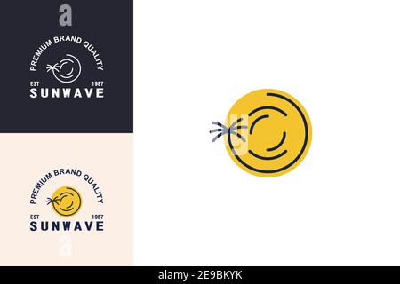 Palm Ocean Waves Logo Linie Kunst Design-Konzept, kreative einfache und moderne Markenidentität. Stock Vektor