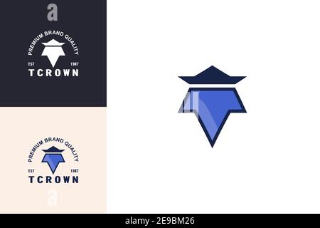 Buchstabe T mit Krone Logo Designkonzept, kreativ einfach elegant und modern Markenidentität. Stock Vektor