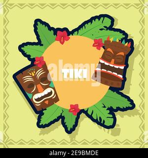 Tiki Cartoons auf Siegel Stempel Design von Hawaiian tropischen Sommer Und exotische Thema Vektor Illustration Stock Vektor